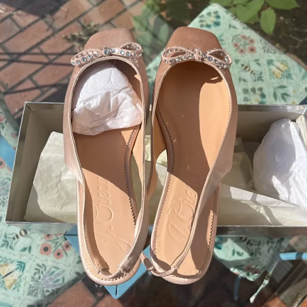 J Crew Anya Slingback Flats with Crystal Bow NIB
